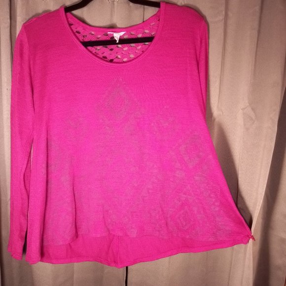 Aeropostale Magenta Purple Boho Lace Sweater Small Diamond Print - Picture 2 of 7